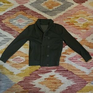 Dark Green Double-Breasted Sweater Jacket
